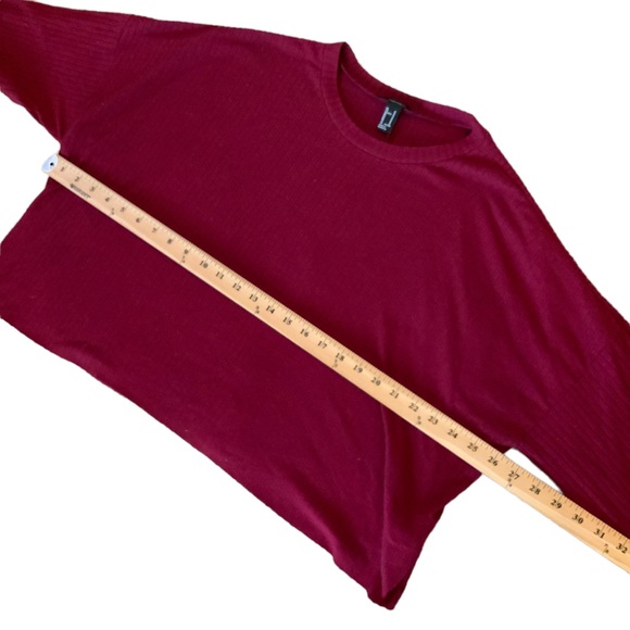 Forever 21 Crop Top Maroon Boxy Three Quarter Sleeves Round Neck Size Medium - Picture 3 of 6